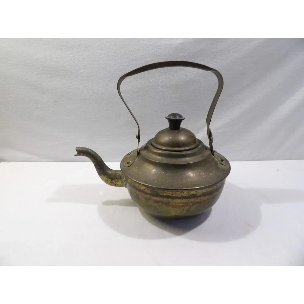 Vintage brass teapot, metal tea kettle, Made in India